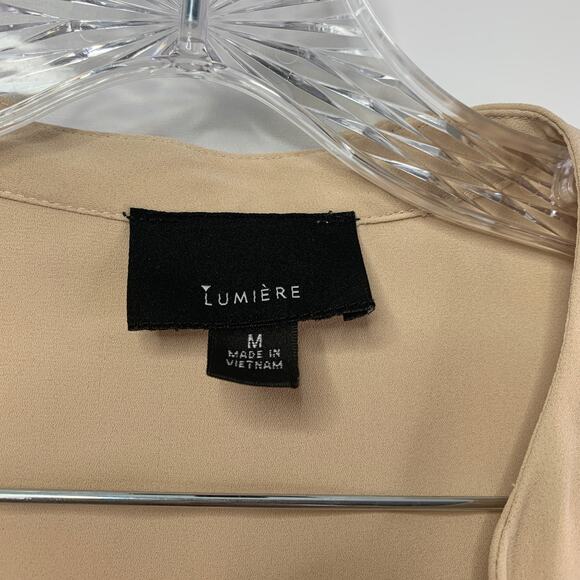 Lumiere Beige Henley Tunic Ballon Sleeves Medium Hidden Buttons Round Hem Light - Picture 4 of 11